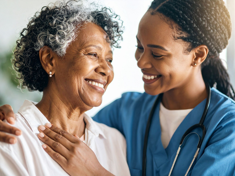 Healthcare worker caring for elderly patient